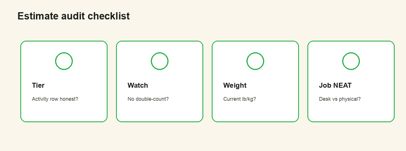Estimate audit: tier, watch, current weight, job NEAT